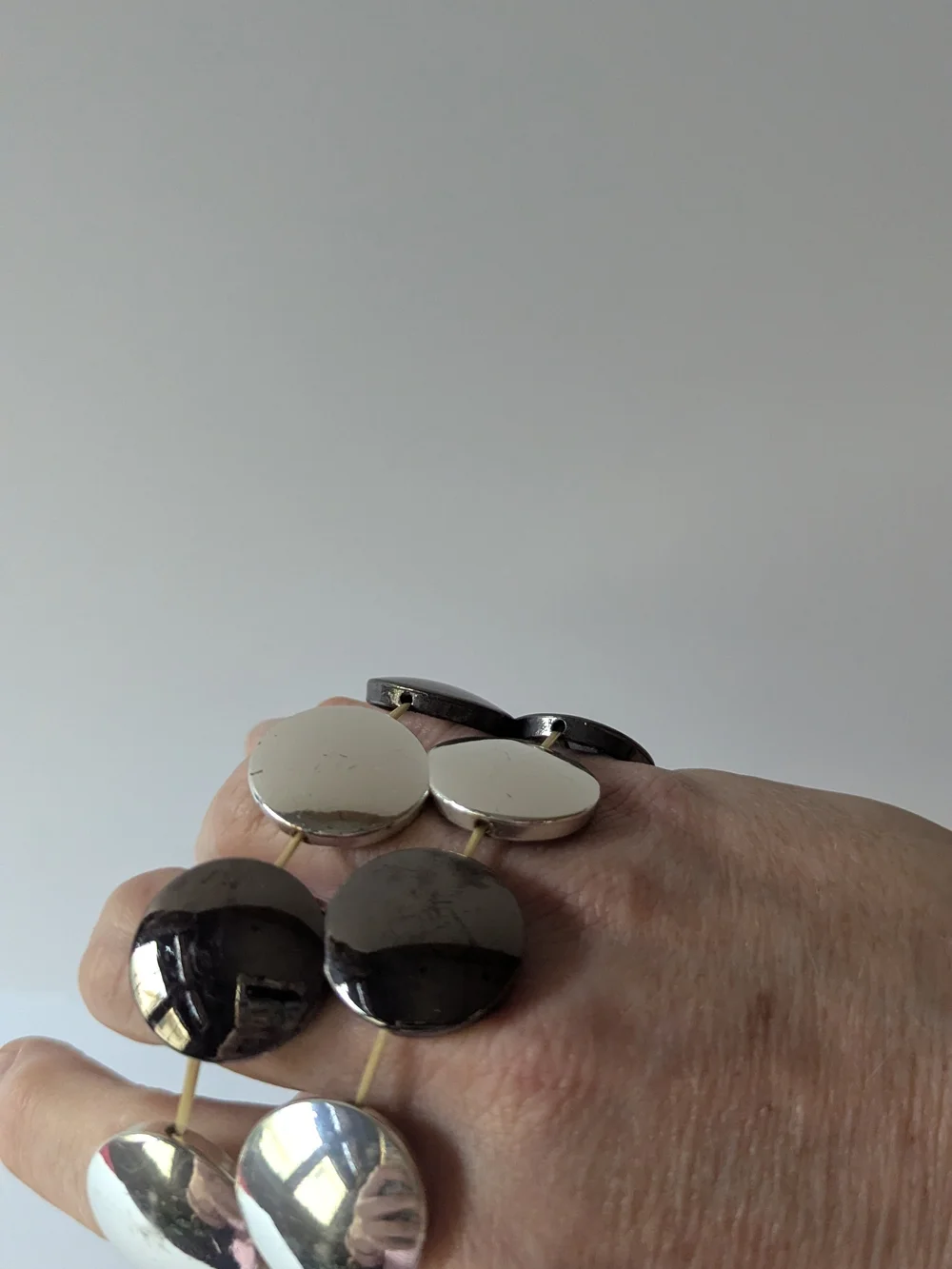 Round Metallic Stretch Bracelet in Silver and Gunmetal